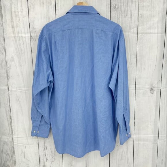 SAVILE ROW XL (17.5) Blue Pinstriped Dress Shirt Button Down Long Sleeve - Picture 2 of 7